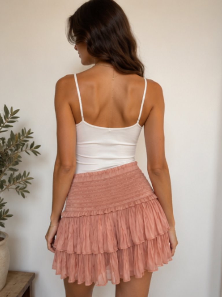 Mixology Good Vibrations Rose Smocked Ruffle Mini Skirt Nwt M — image 2 of 6